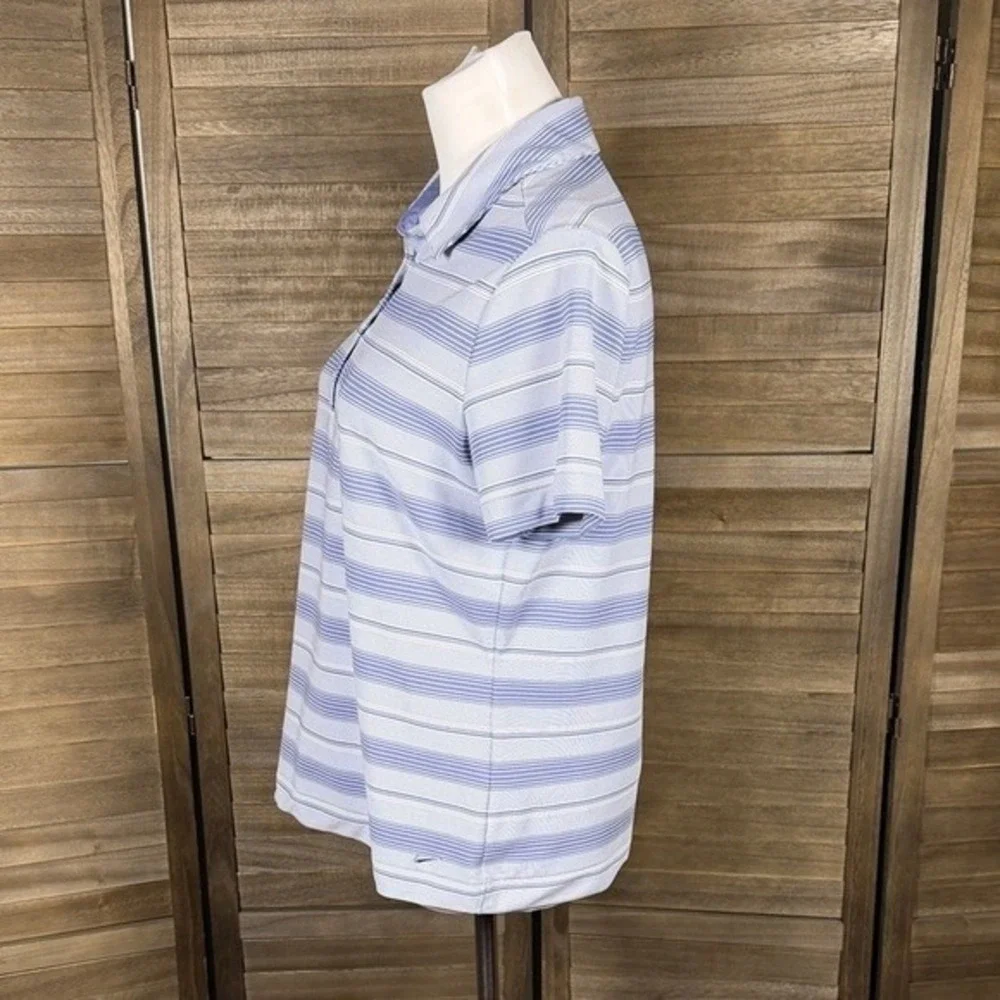 Nike Golf Womens Blue Striped Short Sleeve FIT DRY Polo Shirt Large‎ L 12-14